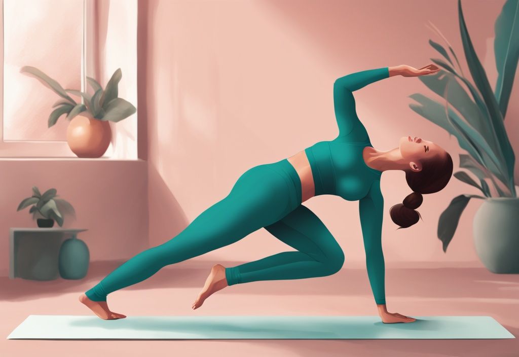 Moderne digitale Illustration in Teal, zeigt links eine Person in Yoga-Pose für Rückengesundheit und rechts eine Person bei Pilates-Übung für den Rücken.