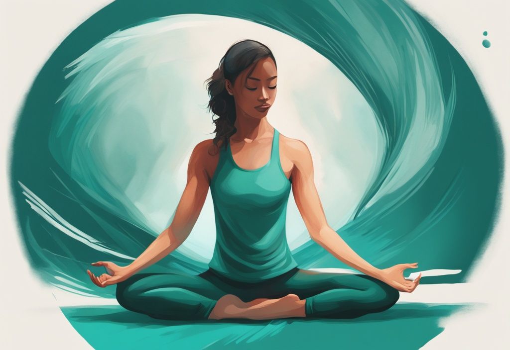 Moderne digitale Illustration in Teal, die eine Person in einer Yin Yoga Pose zeigt, im Vergleich zu verschiedenen anderen Yoga-Posen; was ist Yin Yoga im Vergleich zu anderen Yogastilen.