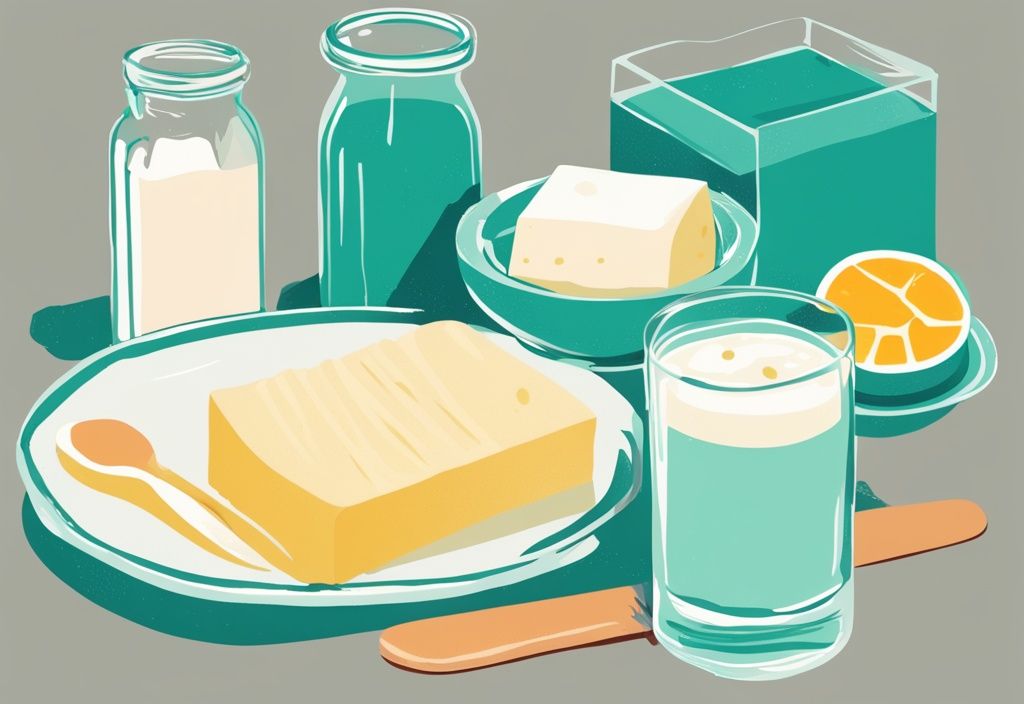 Moderne digitale Malerei mit Teal-Farbschema, zeigt ein Glas frische Buttermilch und einen einfachen 3-Tage-Buttermilch-Diät-Plan.