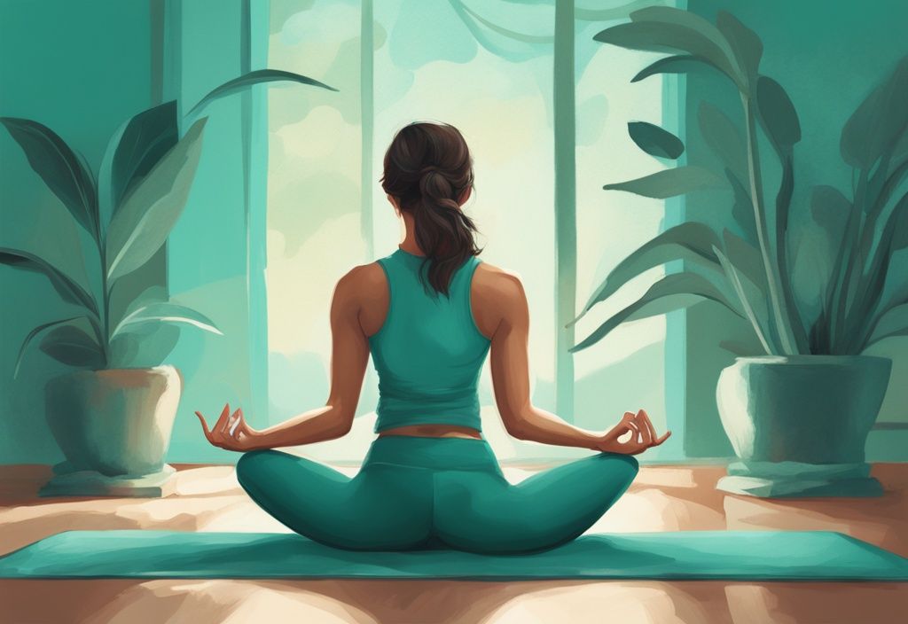 Moderne digitale Illustration in Teal, die eine Person in einer Yin Yoga Pose zeigt, im Vergleich zu verschiedenen anderen Yogastilen – was ist Yin Yoga im Vergleich zu anderen Yogastilen.