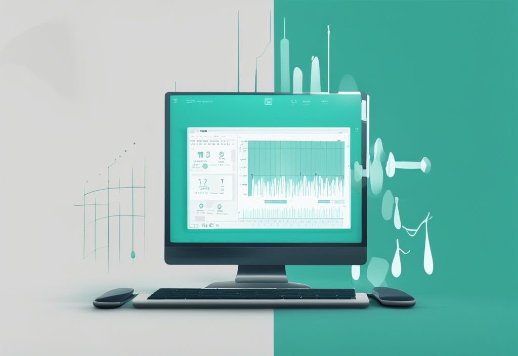 Moderne digitale Malerei mit WPF-Interface auf Computerbildschirm, Darstellung von Gewichtsverlust durch schmalere Taille oder abwärtsgerichtetes Diagramm, Hauptfarbthema Teal, was ist WPF Abnehmen.